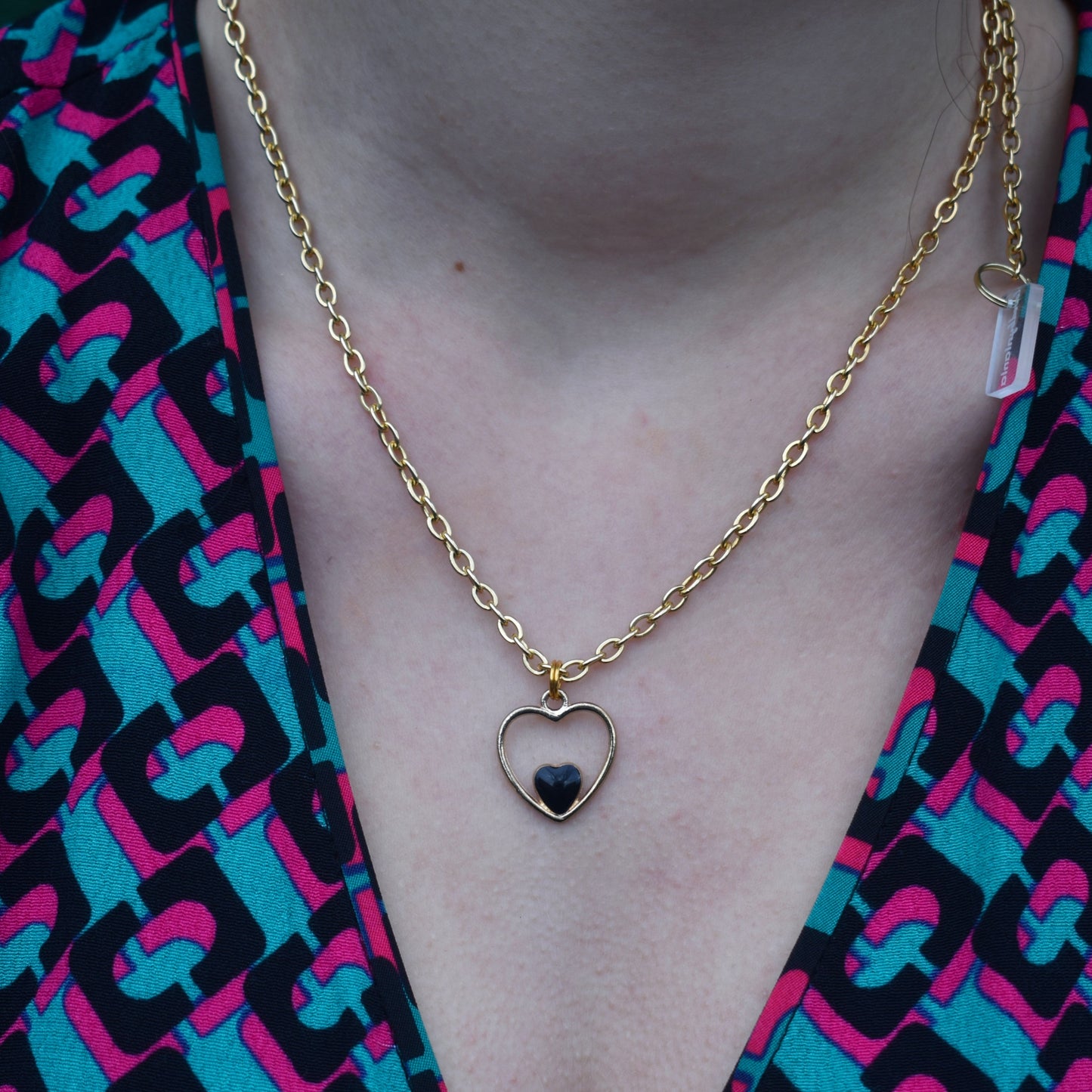 Black heart enamel pendant necklace on 18 inch gold plated chain | by Ifemi Jewels-4