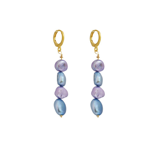 Blue lilac purple freshwater pearl huggie earrings | by Ifemi Jewels-1