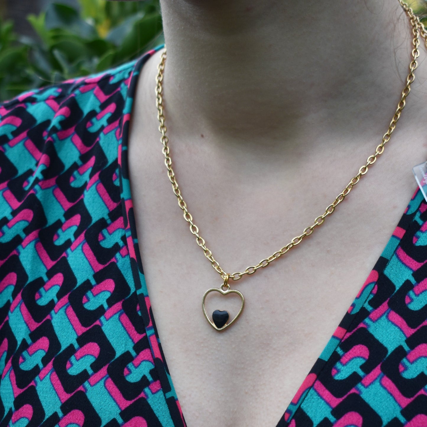 Black heart enamel pendant necklace on 18 inch gold plated chain | by Ifemi Jewels-3