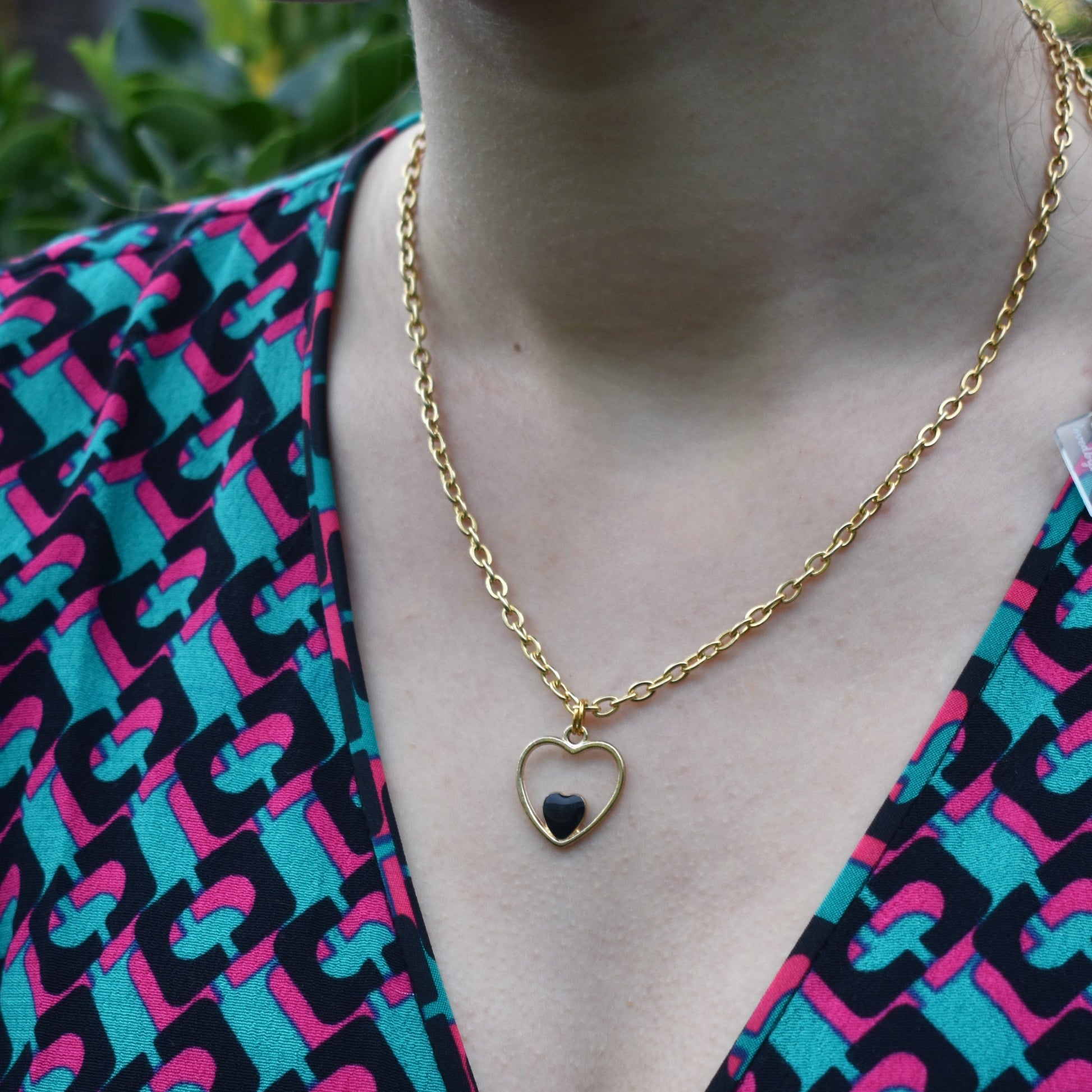 Black heart enamel pendant necklace on 18 inch gold plated chain | by Ifemi Jewels-3