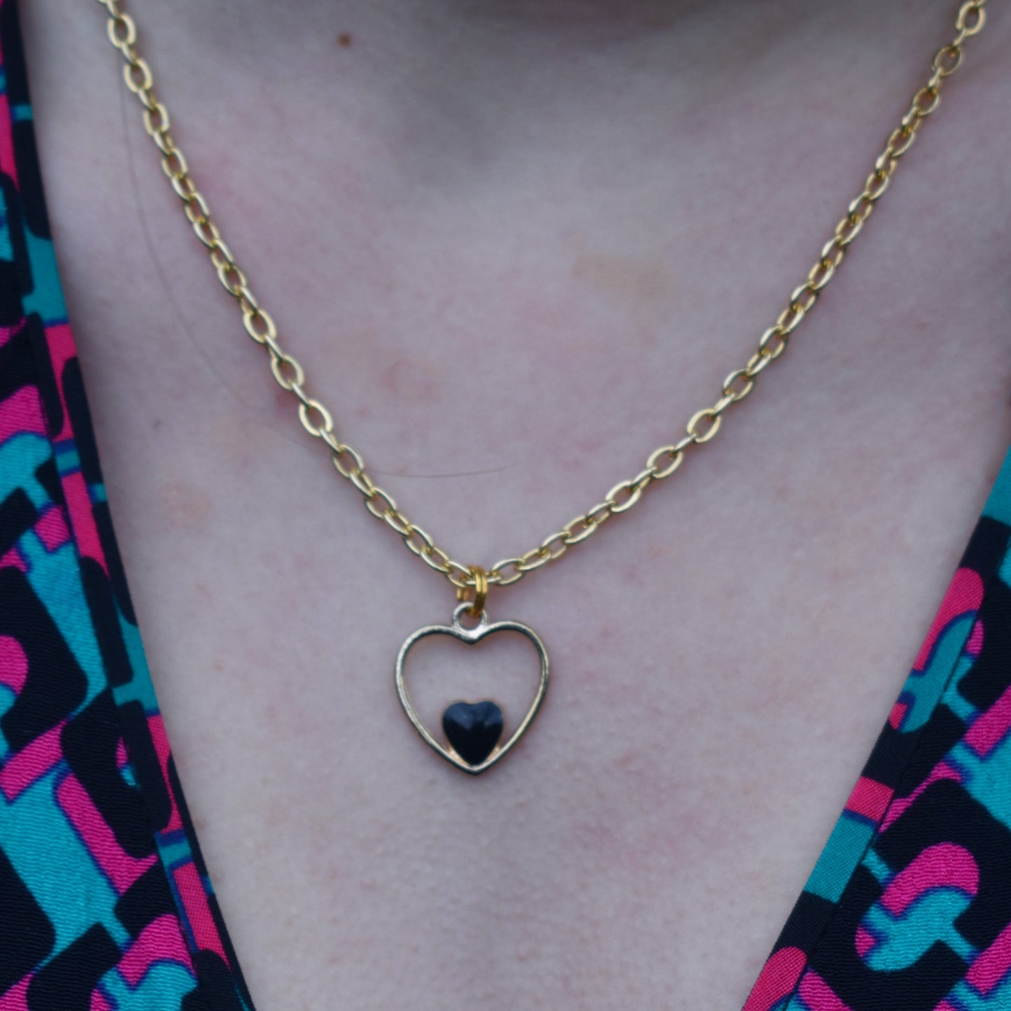 Black heart enamel pendant necklace on 18 inch gold plated chain | by Ifemi Jewels-2