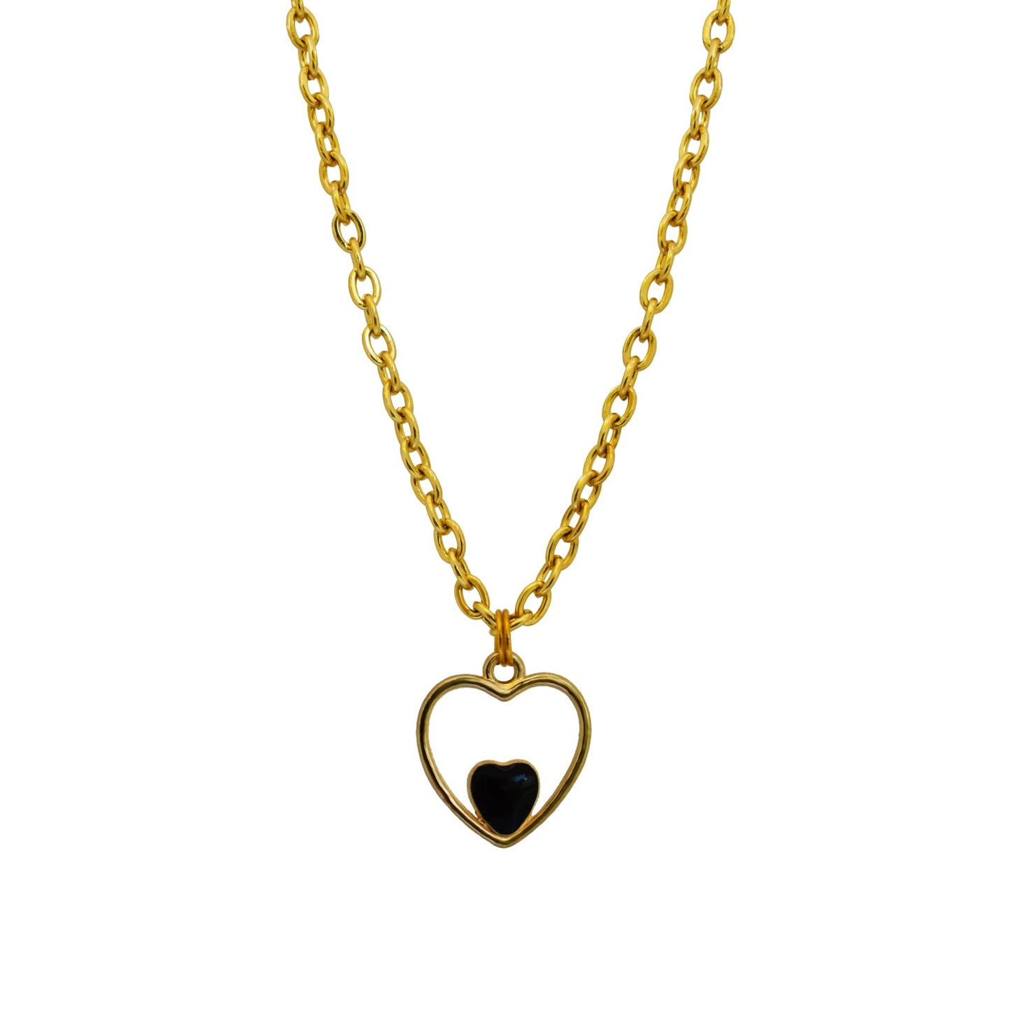 Black heart enamel pendant necklace on 18 inch gold plated chain | by Ifemi Jewels-0